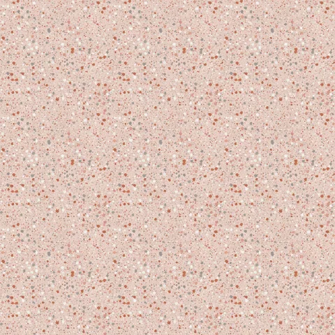 Seamless blush pink terrazzo texture, 4–24 mm aggregate in a beige binder, one repeat 800 × 800 mm, shown as a 3×3 repeat