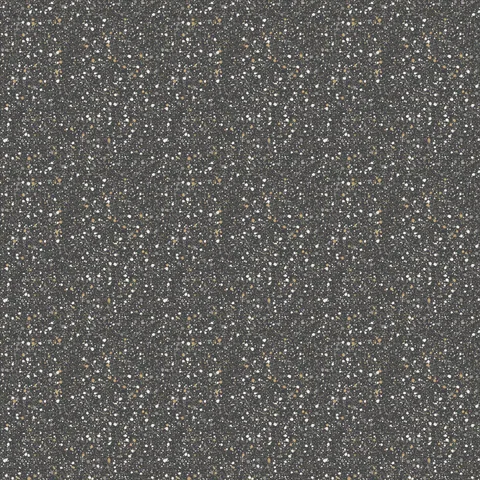 Seamless black terrazzo texture, 3–18 mm aggregate in a charcoal binder, one repeat 800 × 800 mm, shown as a 3×3 repeat