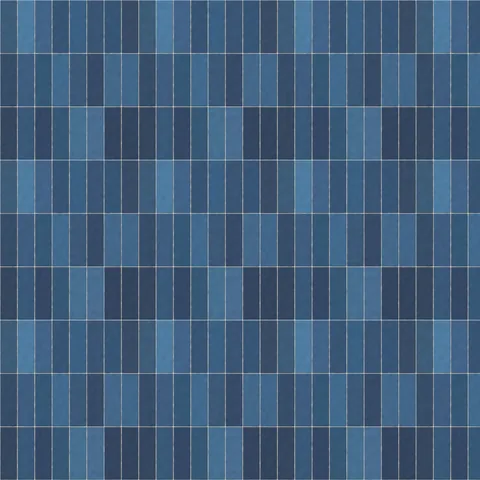Seamless handmade blue tile, vertical stack texture in stack bond, 63 × 198 mm tiles with 2 mm off-white grout, shown over a 1.8 m square