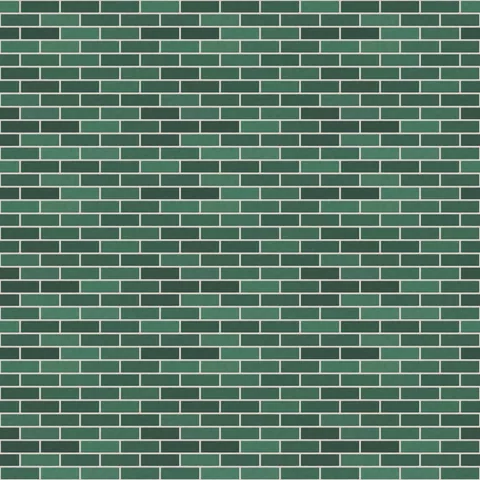 Seamless glazed green brick texture in running bond, 215 × 65 mm bricks with 10 mm off-white mortar, shown as a 3×3 repeat