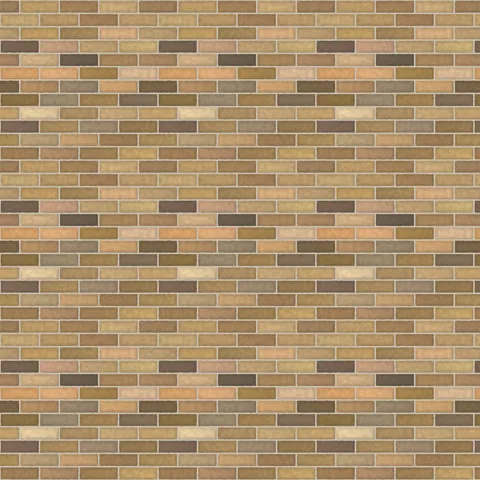 Seamless yellow stock brick texture in running bond, 225 × 70 mm bricks with 9 mm light grey mortar, shown over a 2.844 m square