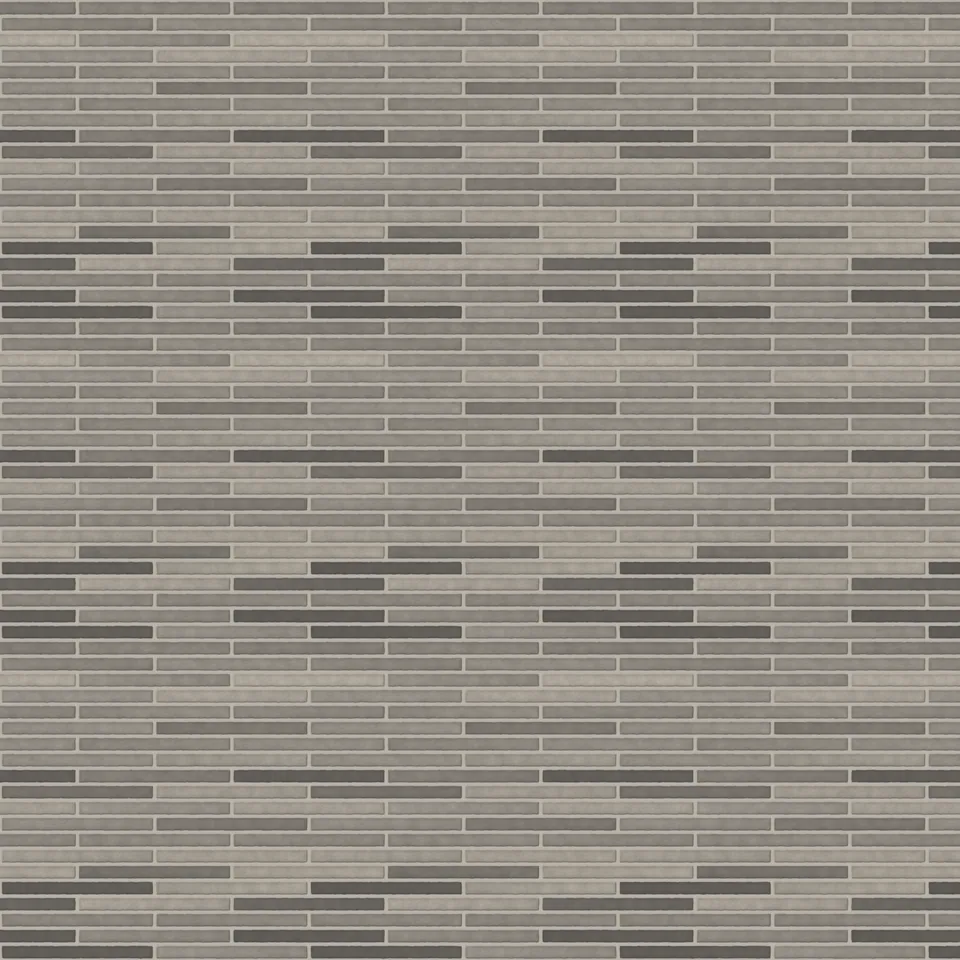 Seamless long-format grey brick texture in running bond, 490 × 40 mm bricks with 12 mm light grey mortar, shown over a 3.12 m square