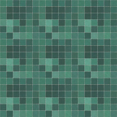 Seamless green zellige tile texture in stack bond, 98 × 98 mm tiles with 2.5 mm off-white grout, shown as a 3×3 repeat