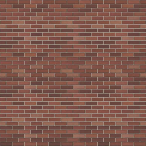 Seamless red clay brick texture in running bond, 215 × 65 mm bricks with 10 mm light grey mortar, shown as a 3×3 repeat