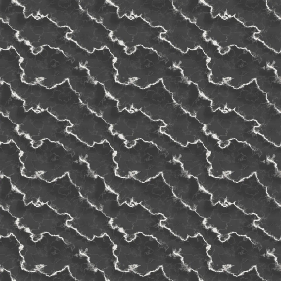 Seamless nero Marquina marble texture, one repeat 1.4 m × 1.4 m, shown as a 3×3 repeat