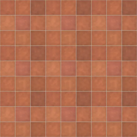 Seamless terracotta floor tiles texture in stack bond, 297 × 297 mm tiles with 8 mm sand grout, shown as a 3×3 repeat