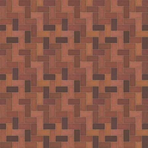 Seamless clay brick pavers, herringbone texture in herringbone, 198 × 98 mm bricks with 2 mm sand mortar, shown as a 3×3 repeat