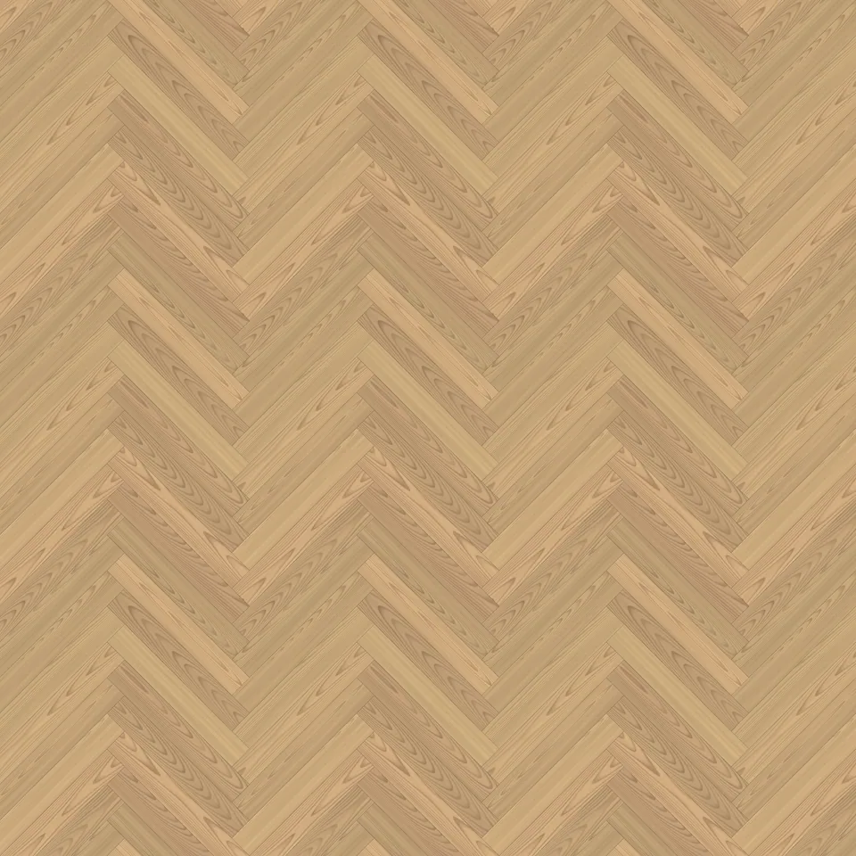 Seamless oak herringbone parquet texture in herringbone, 70 mm wide flat-sawn boards 490 mm long, one repeat 693 × 792 mm, shown over a 2.376 m square